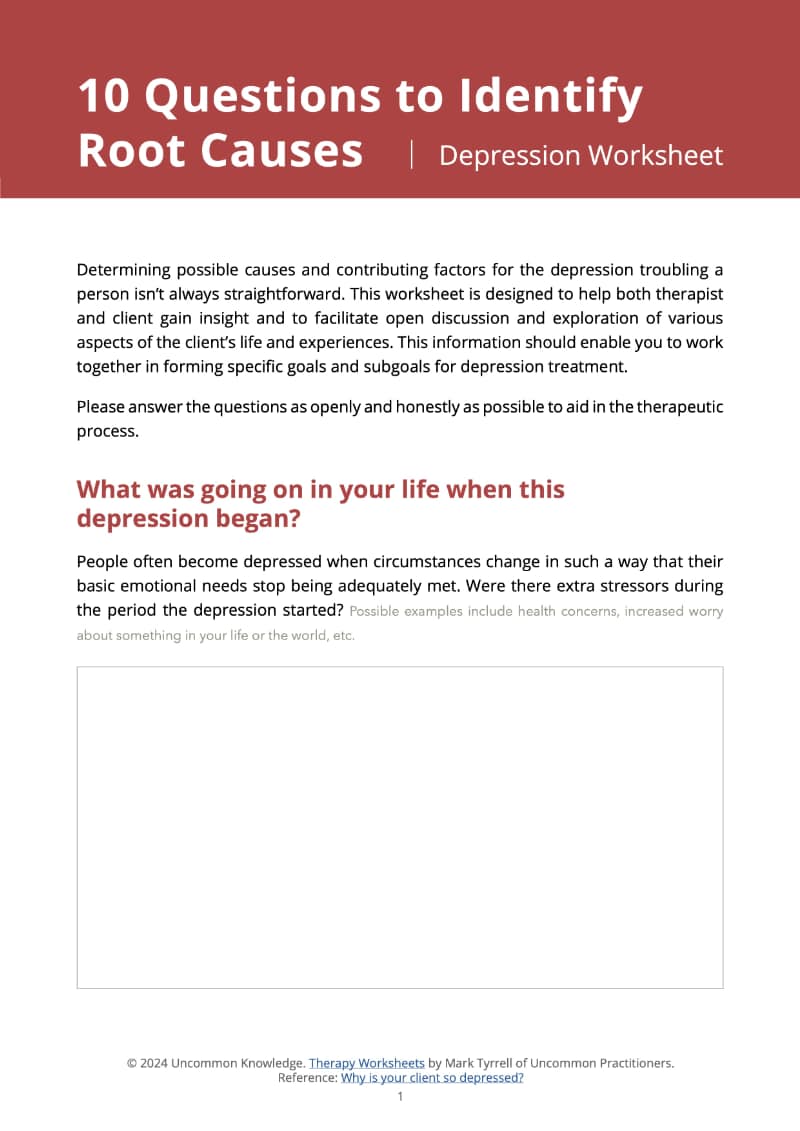 Depression Root Causes Worksheet preview cover