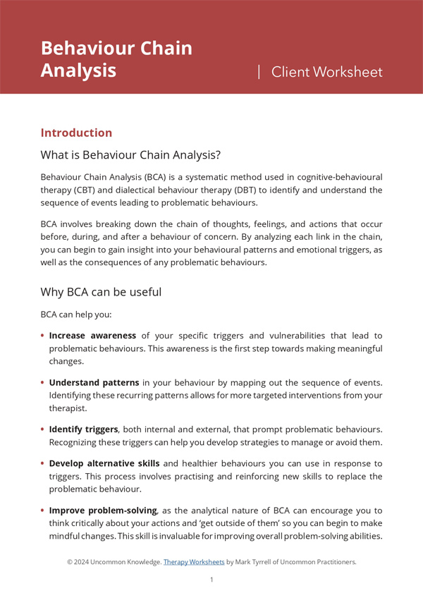 Behavior Chain Analysis Worksheet Cover