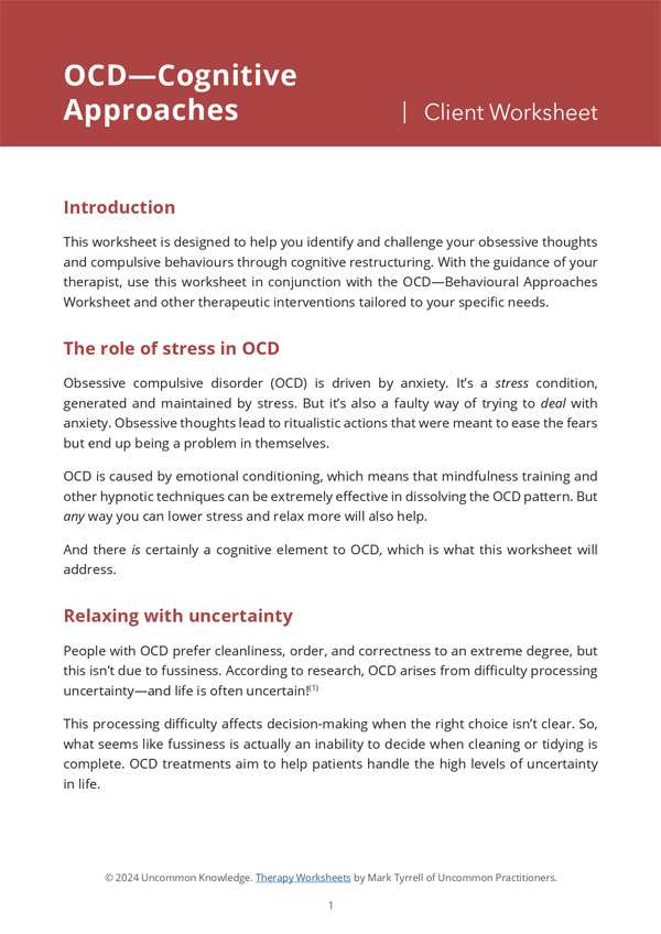 Cognitive Approaches Worksheet Cover