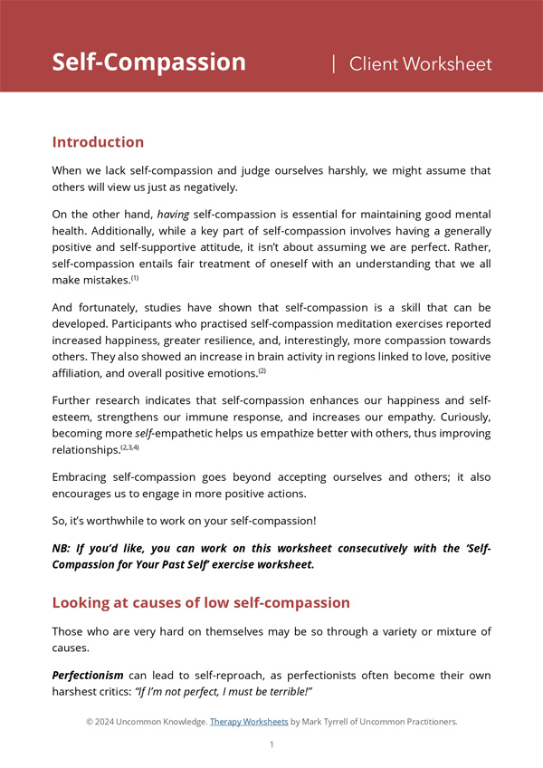 Free Self-Compassion Worksheet from Uncommon Knowledge