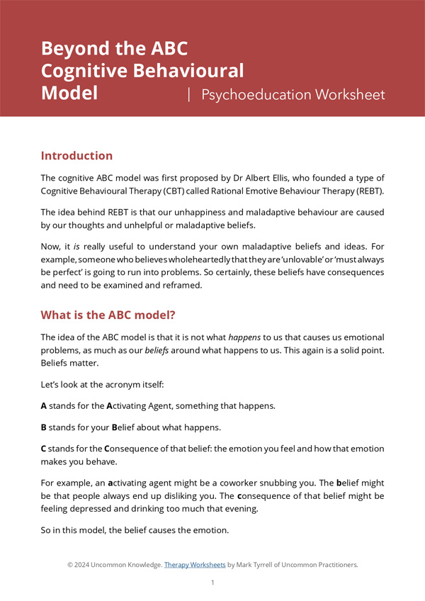 Beyond the ABC CBT Model Worksheet Cover